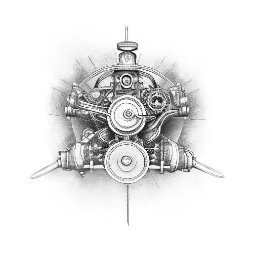 A vintage car engine transformed into a steampunk-inspired design tattoo design idea