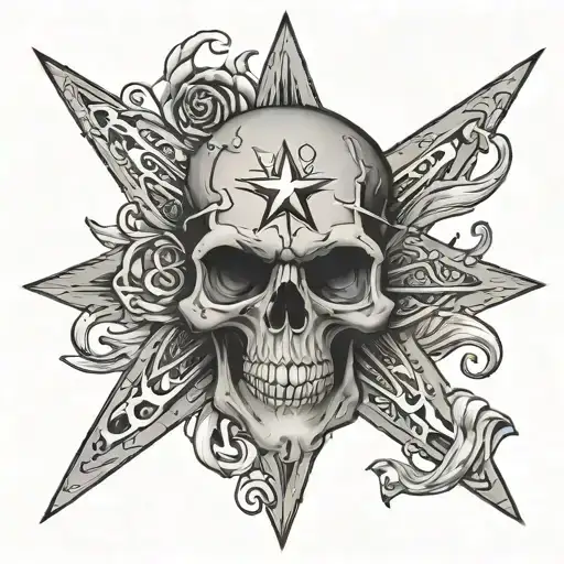 nuatical star skull inside tattoo design idea