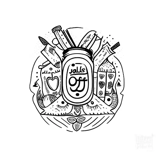 jar of pickles in folk art frame tattoo design idea