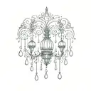 swirly celestial cloud chandelier hanging raindrops and stars tattoo design idea