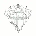 swirly celestial cloud chandelier hanging raindrops and stars tattoo design idea