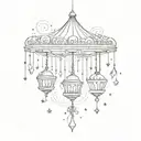 swirly celestial cloud chandelier hanging raindrops and stars tattoo design idea