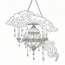 swirly celestial cloud chandelier hanging raindrops and stars tattoo design idea