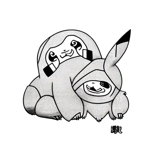 pikachu hugging a sloth tattoo design idea