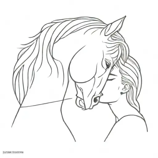 girl caressing her horse's head tattoo design idea