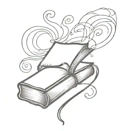 A minimalist tattoo of a vintage book with a subtle smoke effect around it, symbolizing your passion for literature and smoking tattoo design idea