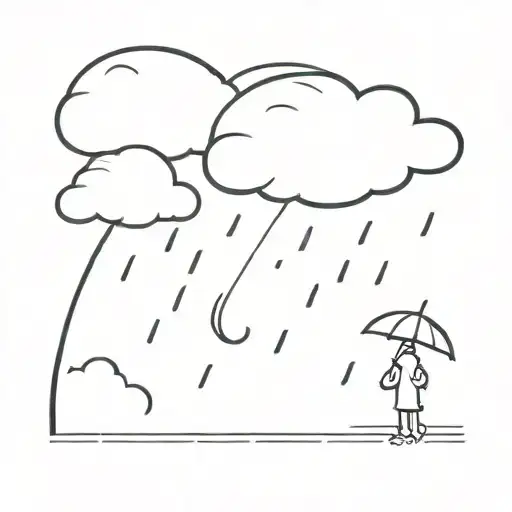 cloud raining, with a stick figure holding an umbrella that says lost on it  tattoo design idea