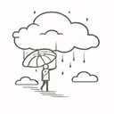 cloud raining, with a stick figure holding an umbrella that says lost on it  tattoo design idea