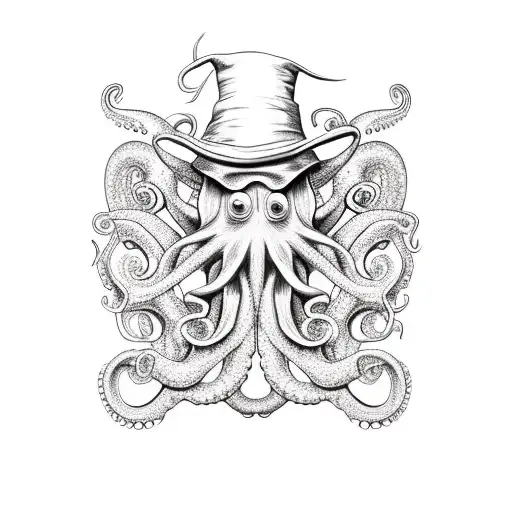 octopus wearing the mad hatter's hat tattoo design idea