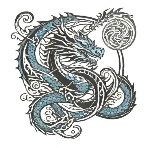 dragon with yin and yang Scandinavian mythology Religion Christianity tattoo design idea