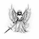 Statue of an Angel mixed with barb wire tattoo design idea