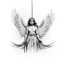 Statue of an Angel mixed with barb wire tattoo design idea
