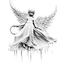 Statue of an Angel mixed with barb wire tattoo design idea