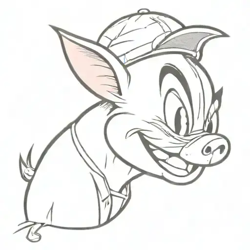 10cm porky head from looney tunes with a jordan cap, on the left forearm tattoo design idea