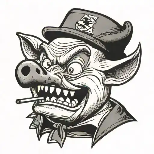 10cm porky head from looney tunes with a jordan cap tattoo design idea