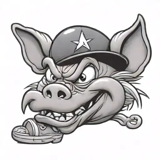 10cm porky head from looney tunes with a jordan cap tattoo design idea