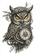 owl clockwork mechanism symbolizing growth tattoo design idea