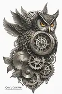 owl clockwork mechanism symbolizing growth tattoo design idea
