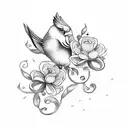 book with music notes, birds, and flowers tattoo design idea