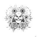 book with music notes, birds, and flowers tattoo design idea