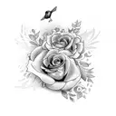 book with music notes, birds, and flowers tattoo design idea