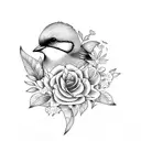 book with music notes, birds, and flowers tattoo design idea
