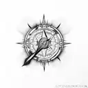 an open book with music notes and flowers decorating the pages, with a bird perched on top and a compass in the backgrou tattoo design idea