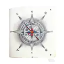 an open book with music notes and flowers decorating the pages, with a bird perched on top and a compass in the backgrou tattoo design idea