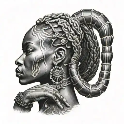 black scorpion queen African lady holding tattoo design idea