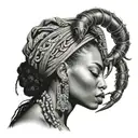 black scorpion queen African lady holding tattoo design idea