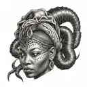 black scorpion queen African lady holding tattoo design idea
