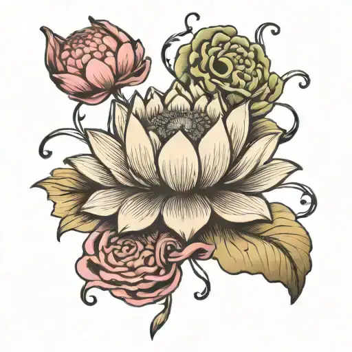 A lotus flower blooming from the top of a brain, symbolizing growth and enlightenment tattoo design idea