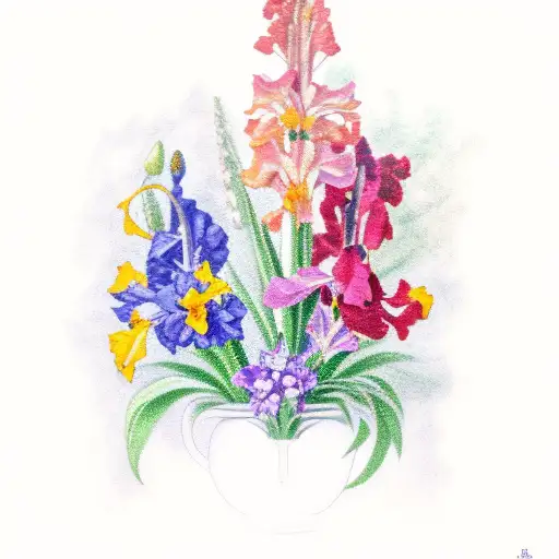 larkspur, gladiolus, marigold, narcissus tattoo design idea