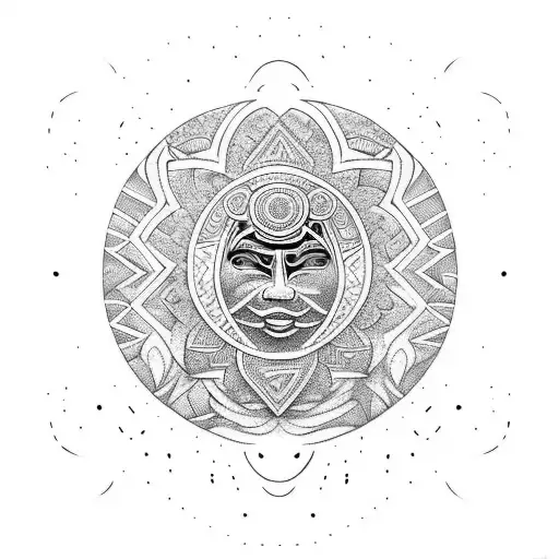 A dotwork tattoo of a tribal-inspired Maori design incorporating elements of nature, representing your passion for indigenous cultures and the outdoors. tattoo design idea