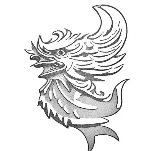 small rooster, marine corps emblem, poseidon, shark, water, tattoo design idea