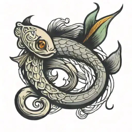 fish hook intertwined tattoo design idea