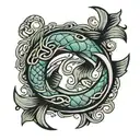 fish hook intertwined tattoo design idea