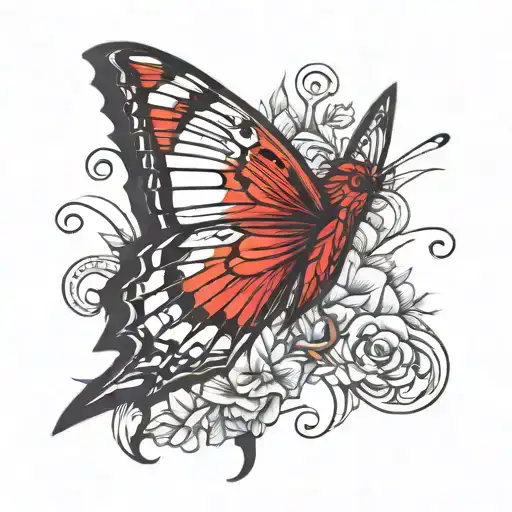 butterfly red cardinal  tattoo design idea