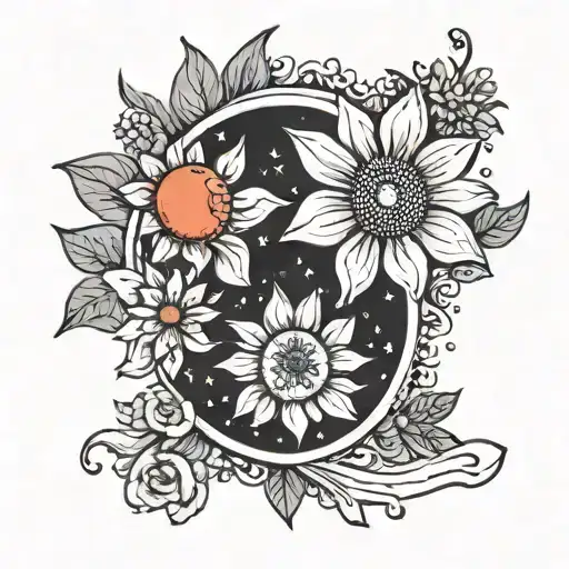 daisy poppy Clementine sun moon stars tattoo design idea