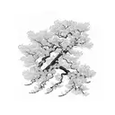 Japanese cherry blossom tree and Japanese bridge background tattoo design idea