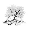 Japanese cherry blossom tree and Japanese bridge background tattoo design idea