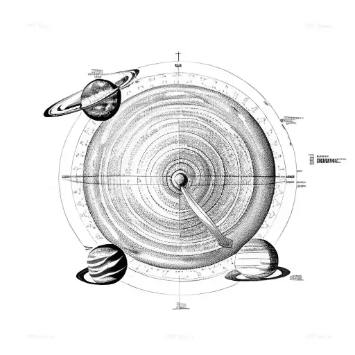 A map of the solar system with intricate details tattoo design idea