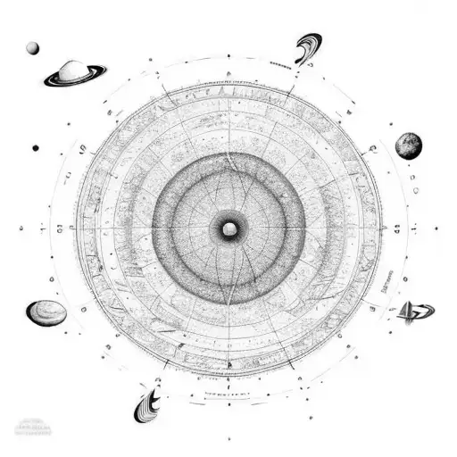 A celestial map of the solar system with intricate details tattoo design idea