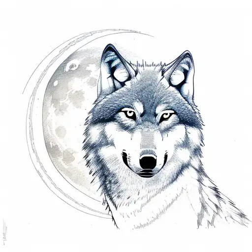 wolf looking at moon tattoo design idea
