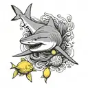 lemon shark with lemons tattoo design idea