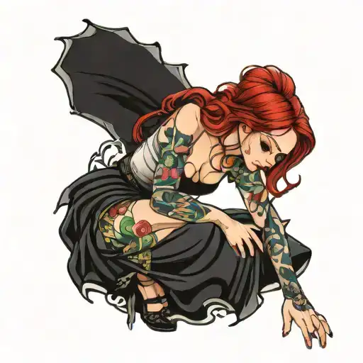 red haired girl in long skirt tattoo design idea