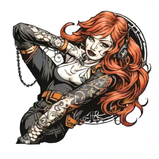 red haired girl in leather tattoo design idea