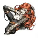 red haired girl in leather tattoo design idea