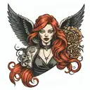 red haired girl in leather tattoo design idea