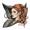 red haired girl in leather tattoo design idea
